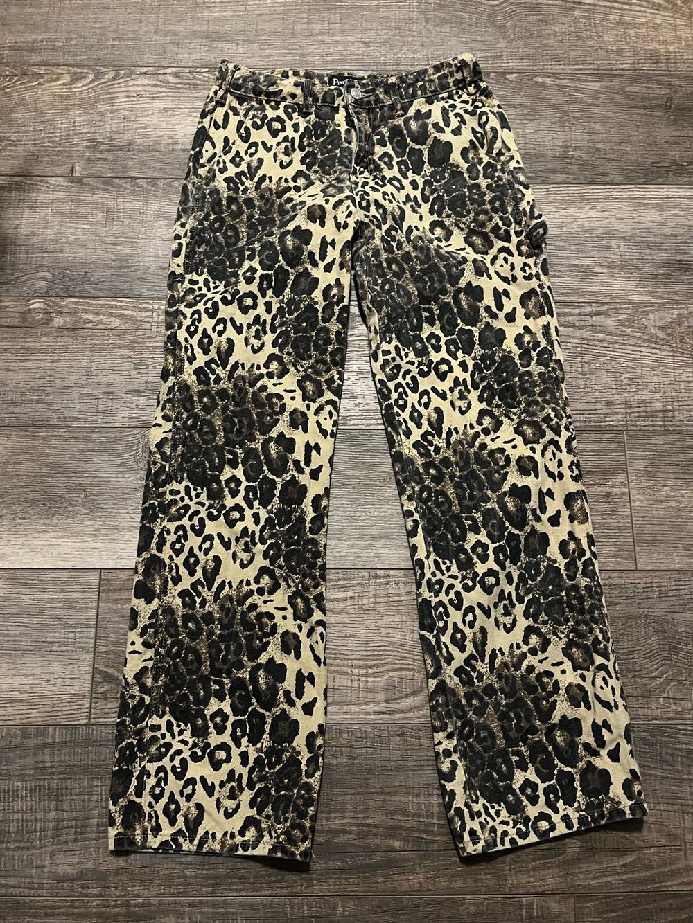Women’s Denim Leopard Print Carpenter Jeans Side Pockets Boyfriend Fit Y2K